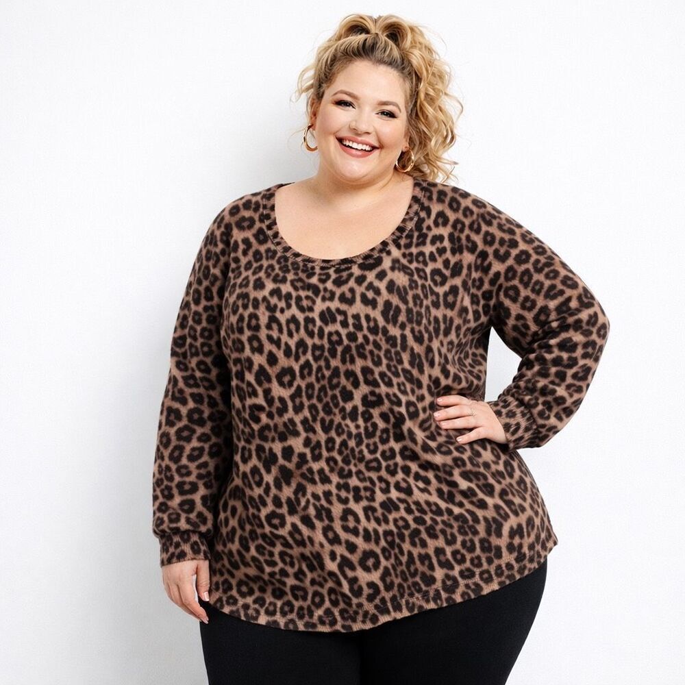 Torrid Leopard Print Sweater Brown Animal Print Cotton Pullover Women 4